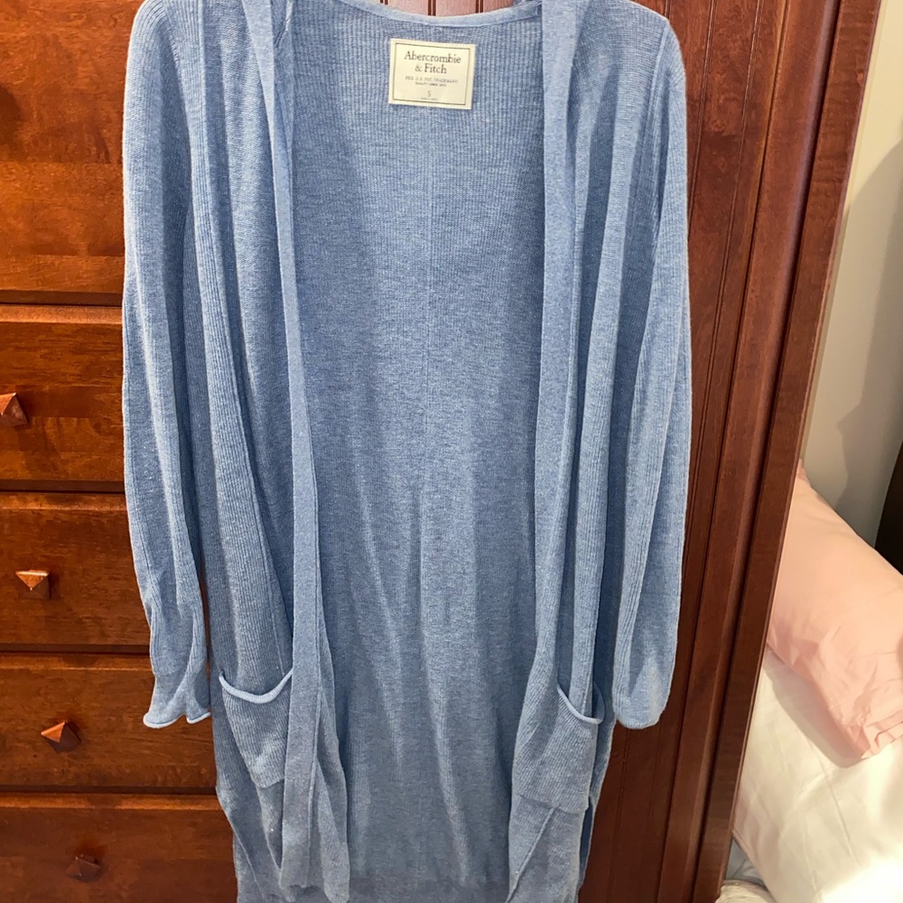 Abercrombie blue long cardigan with hood. Size small.